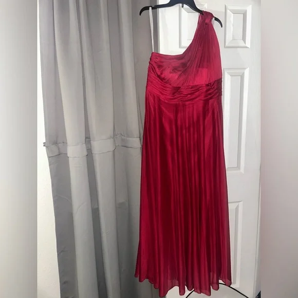 Burgundy A-Line One Shoulder Stretch Satin Dress - Picture 6 of 10